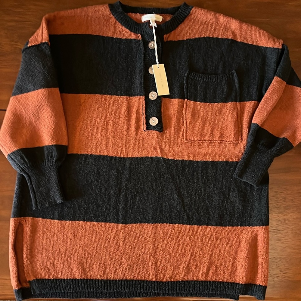 NWT Gilded Intent Orange and Black Striped Sweater Womens Medium
